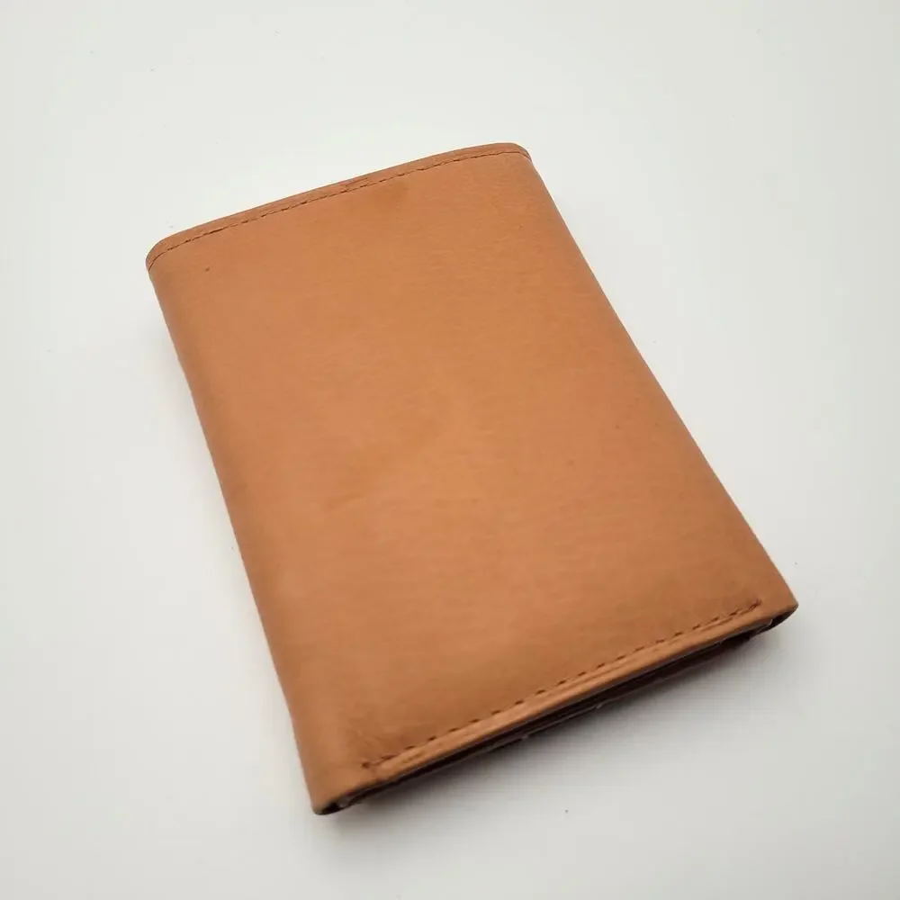 Brown Leather Trifold Wallet Card Holder Billfold Minimalist Mens New Gift